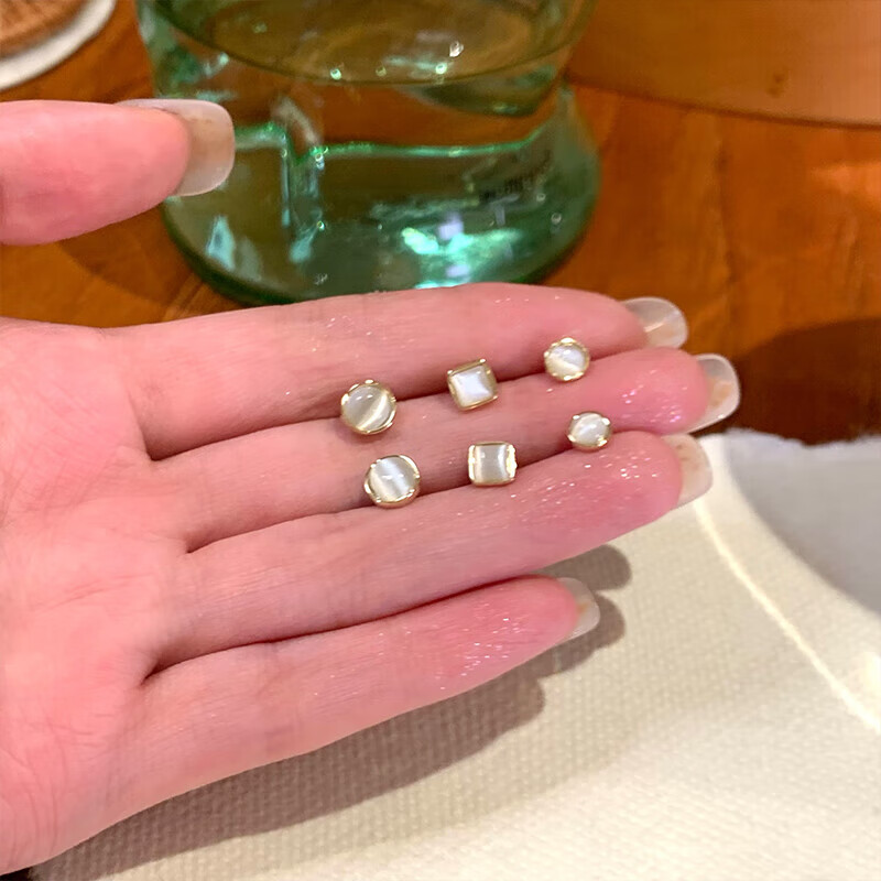 Whimsical Cat Eye Studs - 3 Sets of Delicate Sleep-in Piercings with Hypoallergenic Clips